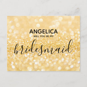 Will you be my bridesmaid gold glitter sparkle invitation postcard