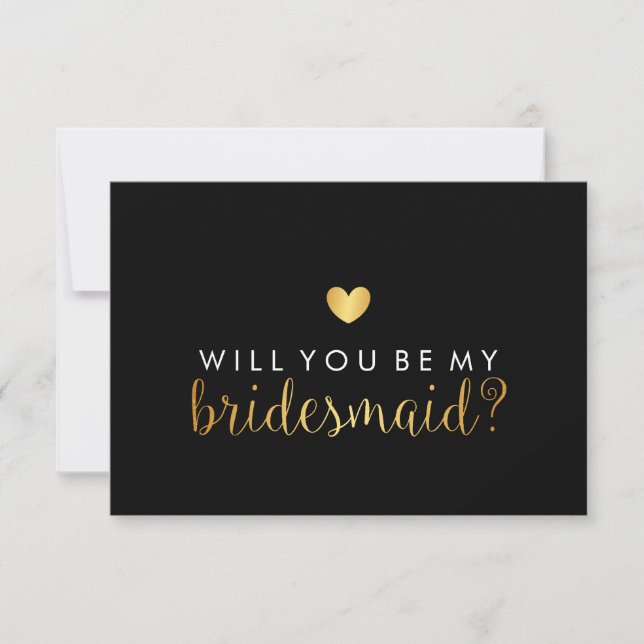 WIll You Be My Bridesmaid - Gold Heart Script Fab Invitation (Front)