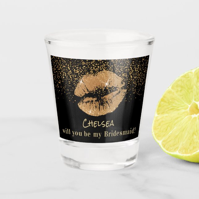 Will you be my Bridesmaid - Gold Lips Shot Glass (Front)