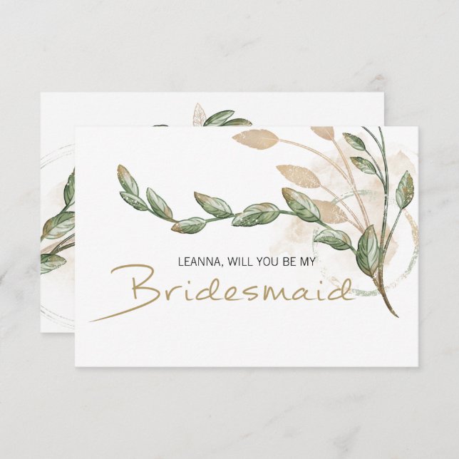 Will You Be My Bridesmaid Gold Sage Green Floral (Front/Back)