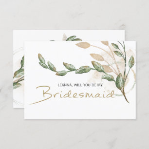 Will You Be My Bridesmaid Gold Sage Green Floral