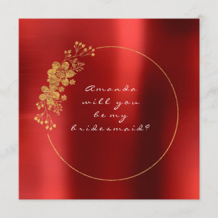 Will You Be My Bridesmaid Gold Steel Ruby Red Wine Invitation