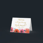 Will You Be My Bridesmaid GOLD Typography Card<br><div class="desc">Watercolor floral - navy with red and orange flowers. Gorgeous, trendy, designer greeting cards with your own personalized message that includes the bridesmaid name!! Professionally printed. Folded greeting card with trendy, contemporary, stylish gold faux (image of foil, not real foil embossing) foil cursive script typography asking 'Will you be my...</div>