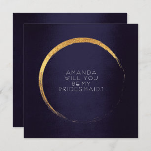 Will You Be My Bridesmaid Golden Circle Navy Invitation