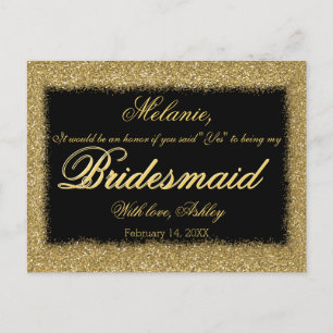 Will You Be My Bridesmaid? Golden Glitter Border Invitation Postcard