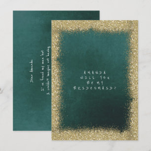 Will You Be My Bridesmaid Golden Glitter Emerald Invitation