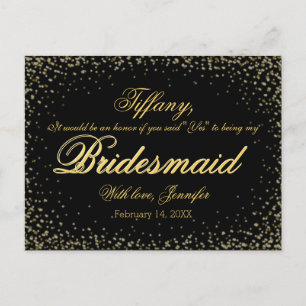 Will You Be My Bridesmaid? Golden Glitter Night - Invitation Postcard