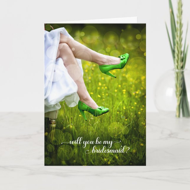 Will You Be My Bridesmaid Green Wedding Shoes Card (Front)