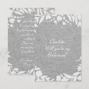 Will You Be My Bridesmaid? Grey Kraft White Invitation