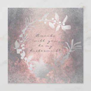 Will You Be My Bridesmaid Grey Pink Grungy Wreath Invitation