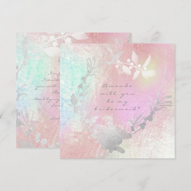 Will You Be My Bridesmaid Grey Silver Pearl Wreath Invitation (Front/Back)