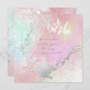 Will You Be My Bridesmaid Grey Silver Pearl Wreath Invitation