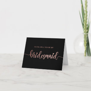 Will You Be My Bridesmaid heart black rose gold Invitation