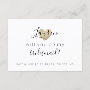 Will You Be My Bridesmaid - Heart's Fab Gold Invitation