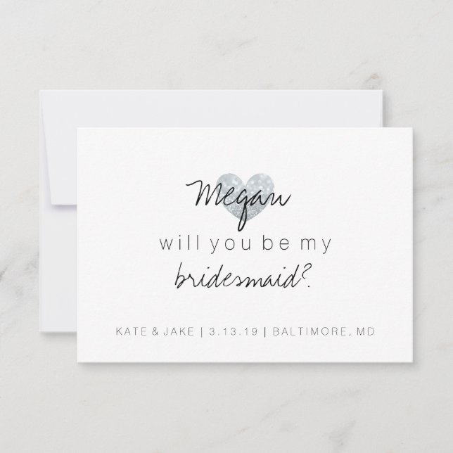 Will You Be My Bridesmaid - Heart's Fab Silver Invitation (Front)