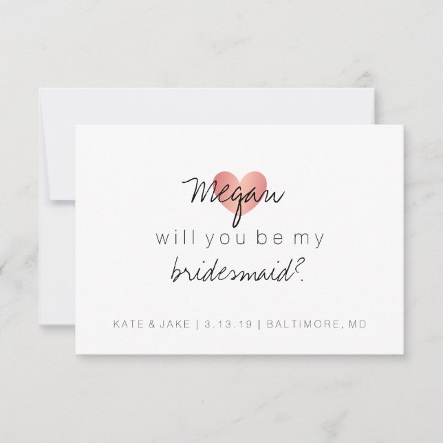 Will You Be My Bridesmaid - Heart's Glam Pink Invitation (Front)