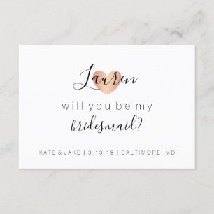 Will You Be My Bridesmaid - Heart's Glam Rose Gold Invitation