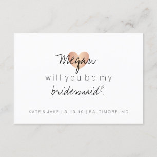 Will You Be My Bridesmaid - Heart's Glam Rose Gold Invitation