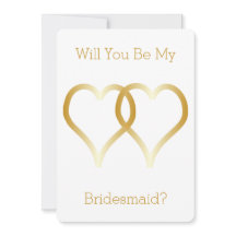 Will You Be My Bridesmaid Invitation Gold Hearts