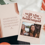 Will you be my Bridesmaid/Maid of Honour Proposal<br><div class="desc">Will You Be My .. bridesmaid, maid of honour, matron of honour or flower girl wedding proposal card that will make your girls smile and leave them with a keepsake that they will enjoy for many years to come! Featuring blush pink background, touches of terra cotta and trendy typefaces. This...</div>