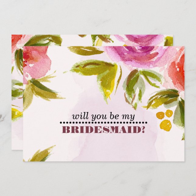 Will you be my Bridesmaid? Mauve Peach Red Floral Invitation (Front/Back)