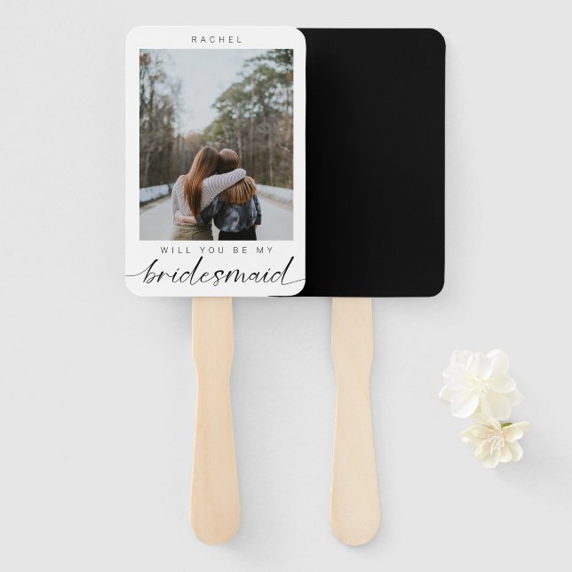 Will you be my Bridesmaid Minimalist Photo Modern Hand Fan (Front and Back)