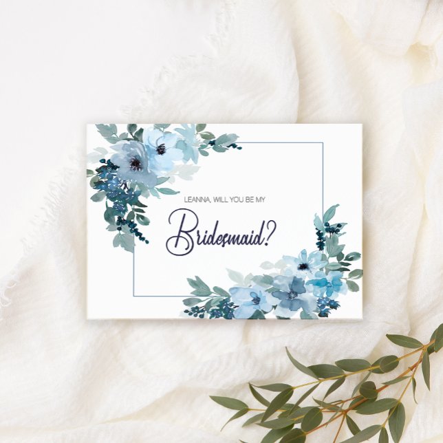 Will You Be My Bridesmaid Modern Blue Roses (Creator Uploaded)