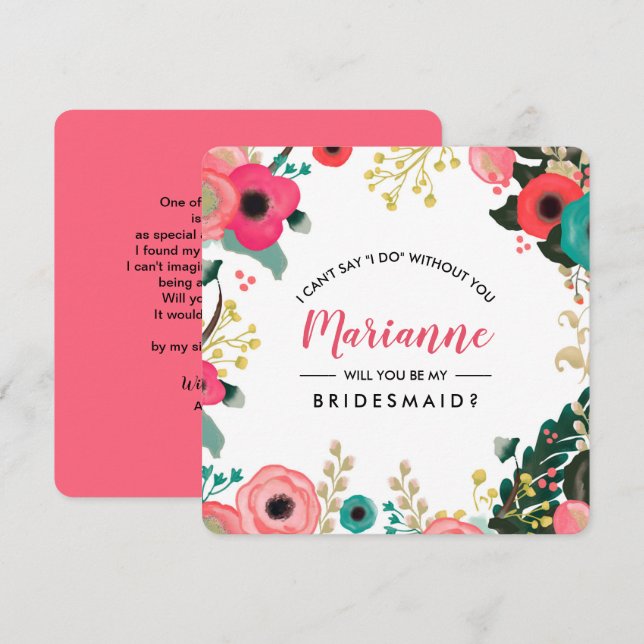 Will you be my Bridesmaid? Modern Floral Invitation (Front/Back)