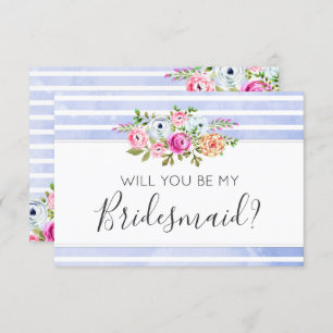 Will You Be My Bridesmaid Modern Floral Stripes Invitation
