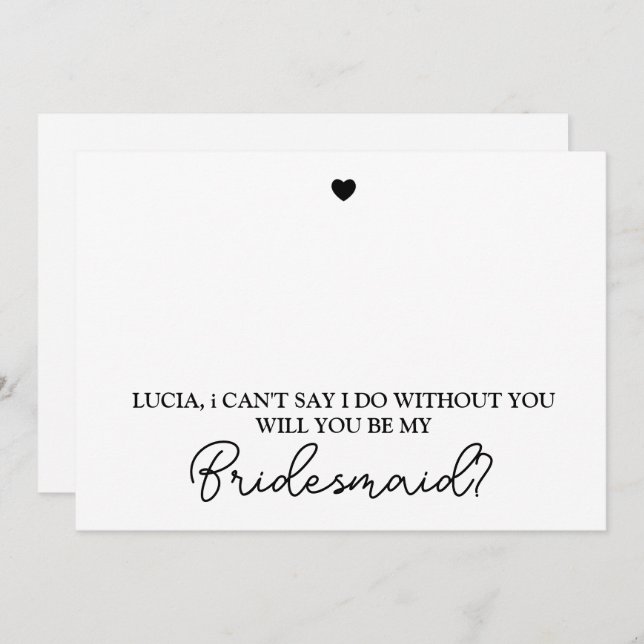 Will You Be My Bridesmaid Modern Proposal Card (Front/Back)