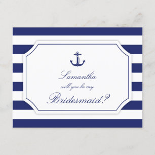 Will You Be My Bridesmaid Nautical Anchor Blue Invitation