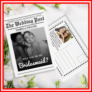 Will You Be My Bridesmaid Newspaper Proposal  Postcard