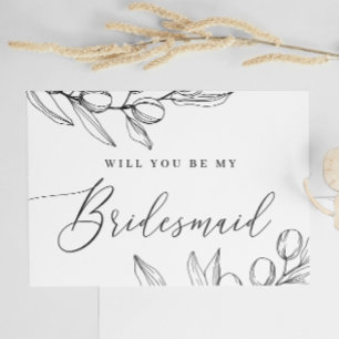 Will You Be My Bridesmaid   Olive Elegant Script Postcard
