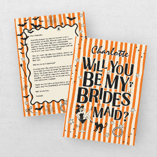 Will You Be My Bridesmaid Orange Black Halloween Invitation
