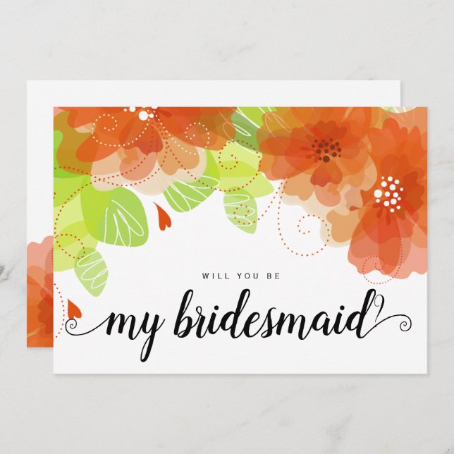 Will you be my bridesmaid orange flowers card (Front/Back)