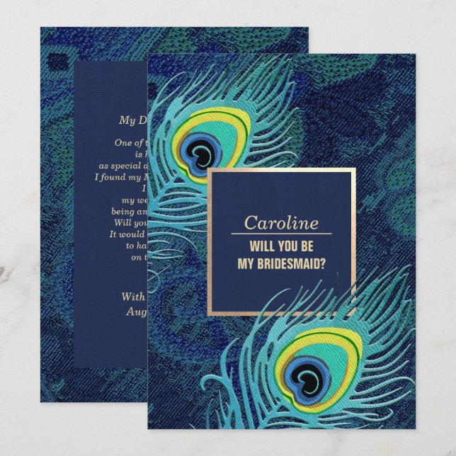 Will you be my Bridesmaid? Peacock Feather Invitation (Front/Back)