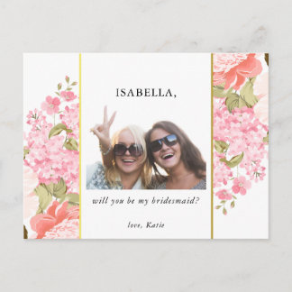 Will You Be My Bridesmaid | Peonies & Hydrangeas Invitation Postcard