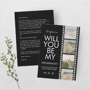 Will You Be My Bridesmaid Photo Black Reel Invitation