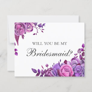 Will you be my bridesmaid. Pink and purple flowers Invitation