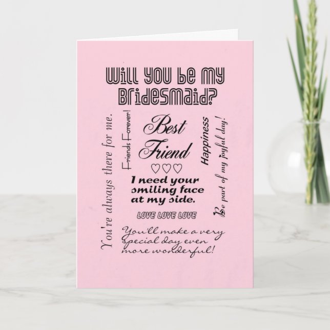 Will You Be My Bridesmaid, Pink, Best Friend Invitation (Front)