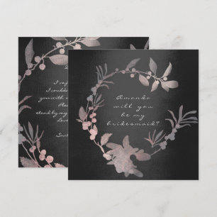 Will You Be My Bridesmaid Pink Grungy Black Wreath Invitation