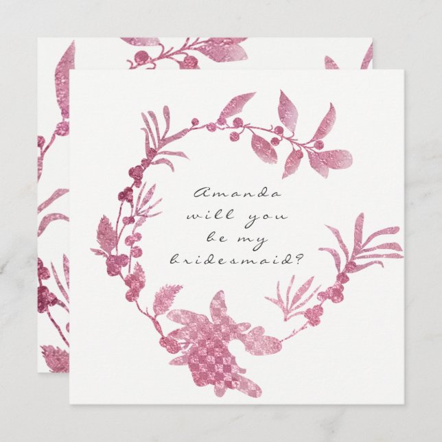 Will You Be My Bridesmaid Pink Raspberry Wreath Invitation (Front/Back)