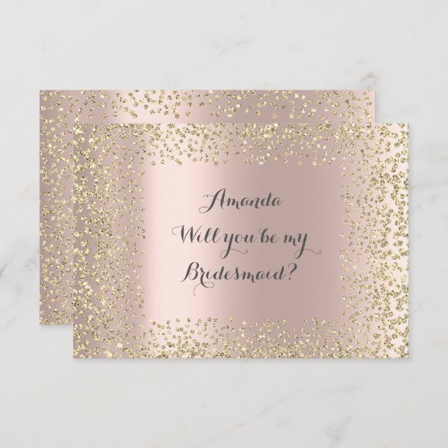Will You Be My Bridesmaid Pink Rose Gold Confetti Invitation (Front/Back)