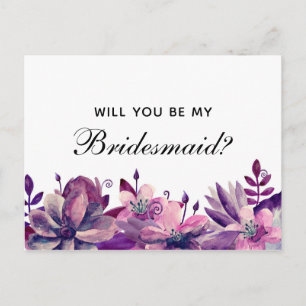 Will you be my bridesmaid. Purple and pink flowers Invitation Postcard