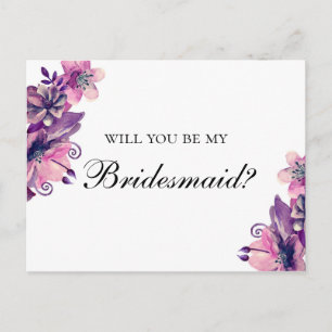 Will you be my bridesmaid. Purple and pink wedding Invitation Postcard