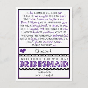 Will you be my Bridesmaid? Purple/Black Poem Card