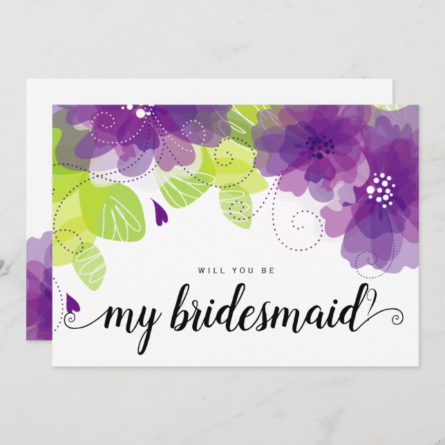 Will you be my bridesmaid purple flowers card (Front/Back)