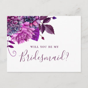 Will you be my bridesmaid. Purple violet floral Invitation Postcard
