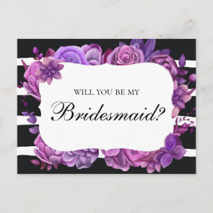 Will you be my bridesmaid. Purple wedding flowers Invitation Postcard