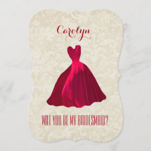 Will You Be My Bridesmaid RED GOWN A01 Invitation